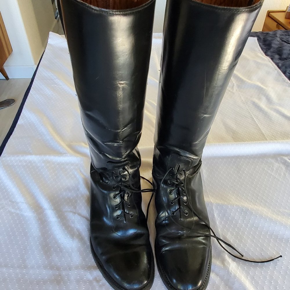 COPY - Black Leather Motorcycle Boots with Laces.